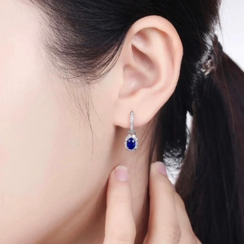 18K White Gold Plated Sapphire Drop Earrings for Women